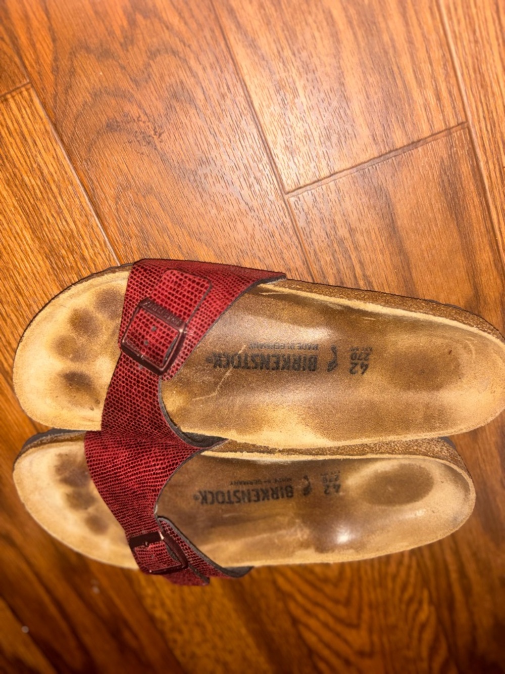 Birkenstock Madrid Birko-Flor in Magical Metallic Maroon size 42